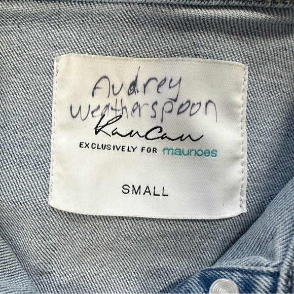 KanCan Jean Jacket Longsleeve Cropped Plaid Details Aligyn Frayed Hem Blue S - Picture 9 of 16